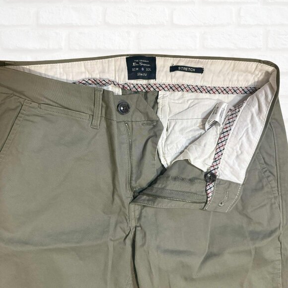 Ben Sherman Signature Slim Fit Stretch Chino Pants 32x32 Olive Green Cotton - Picture 7 of 7